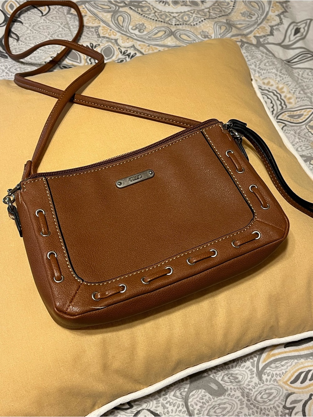 Chaps Crossbody Leather Bag Brown - EUC
